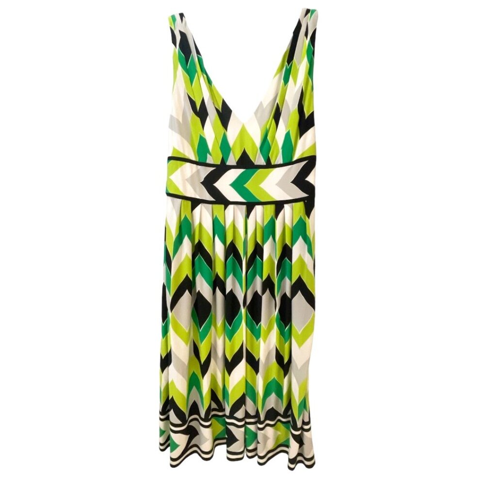 Maggy London V-Neck Tank Dress- Green & Black Herringbone Design